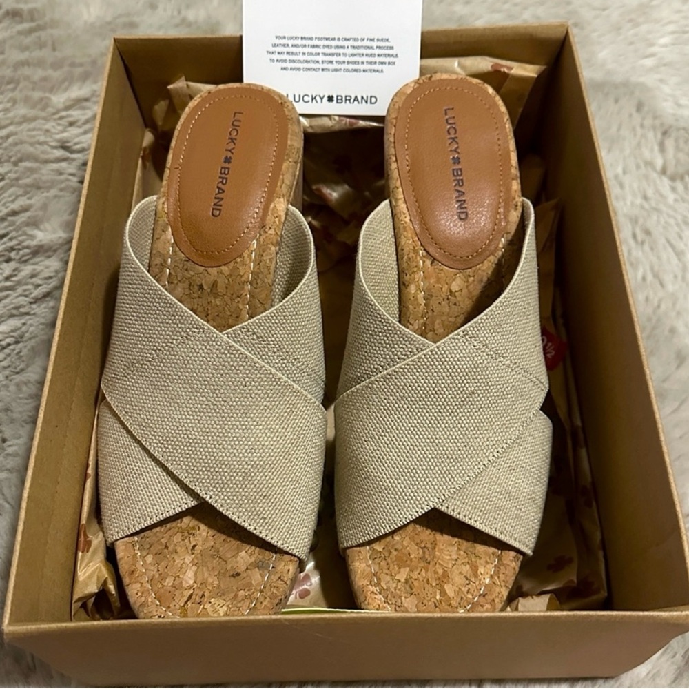 NWT Lucky 🍀Brand 9.5 Natural Linen Elastic Cork Wedge - Picture 8 of 8